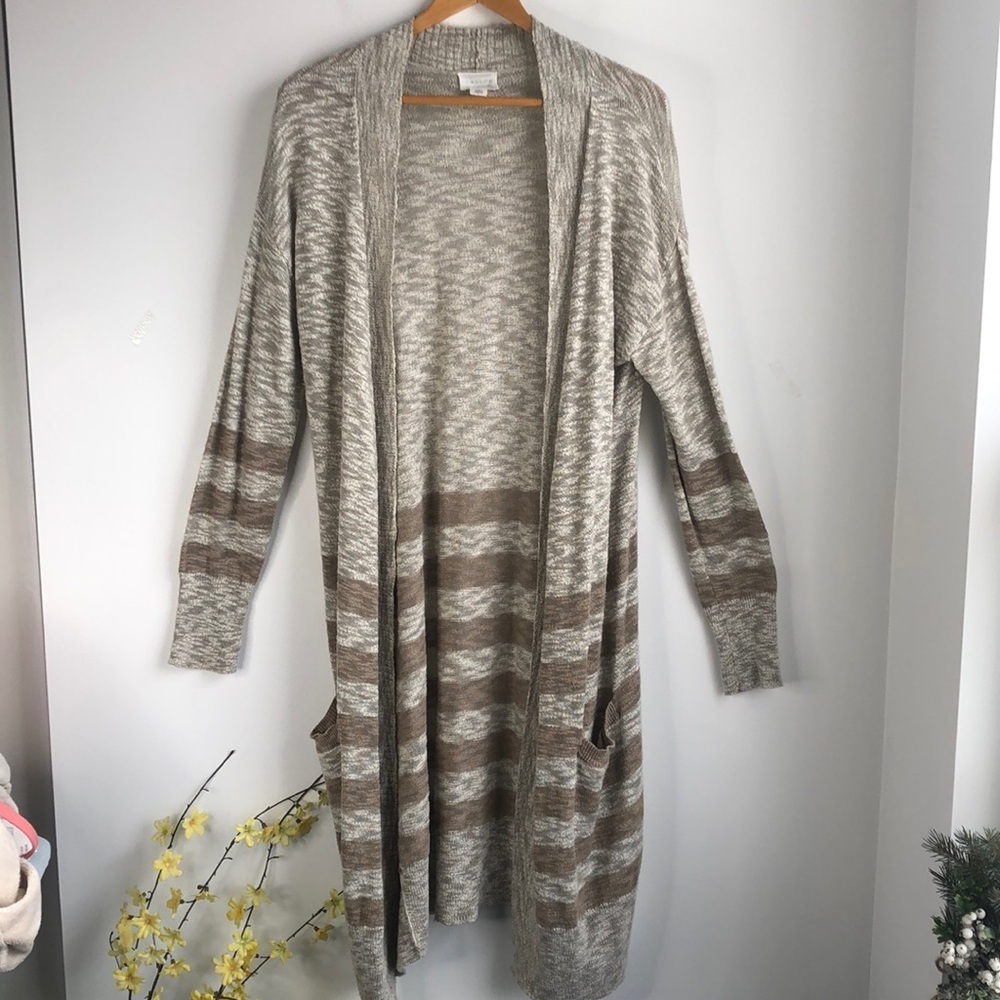 Neutral Striped Open-Front Women’s Cardigan Sweater